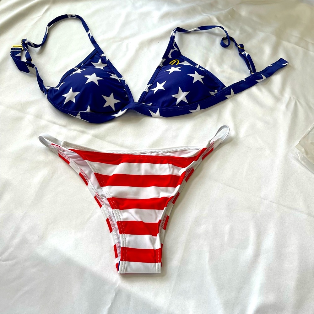 DIXXON Women's Star & Stripe Bikini Set - Blue, White, Red